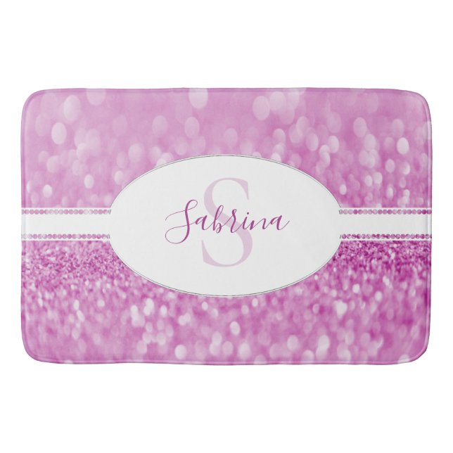 Magenta Glitter Personalize Bath Mat (Front)