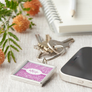 Magenta Glitter Personalize Keychain