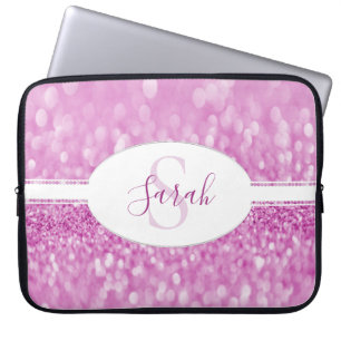 Magenta Glitter Personalize Laptop Sleeve