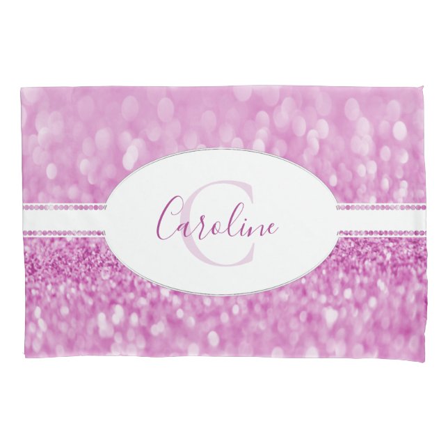 Magenta Glitter Personalize Pillow Case (Front)