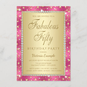 Magenta Gold 50th Birthday Party Invitations