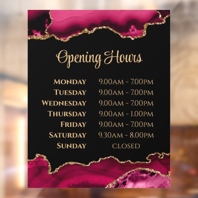 Magenta Gold Agate Opening Hours Window Cling (Sheet 2)