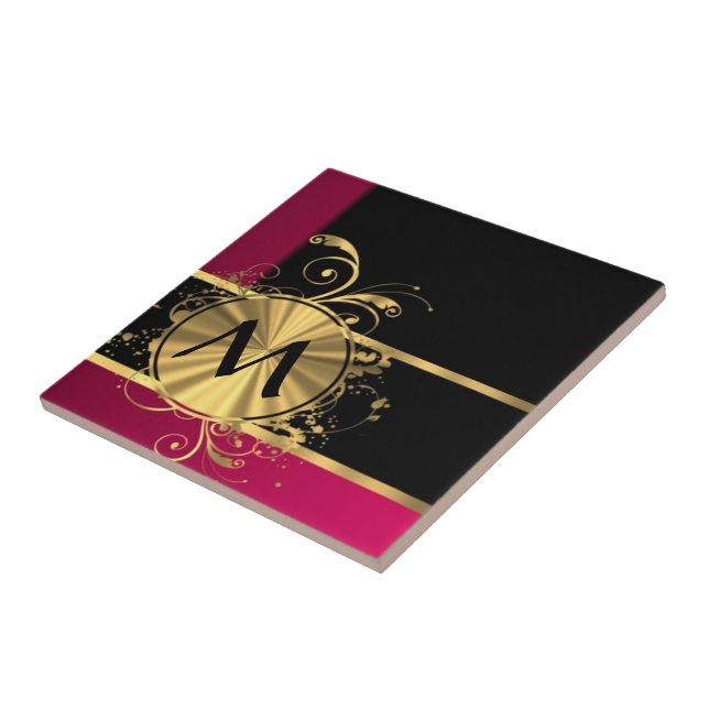 Magenta gold and black monogram tile (Side)