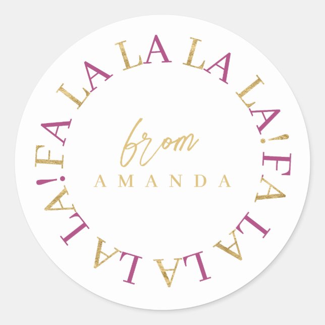 Magenta Gold Christmas Fa La La ID1009 Classic Round Sticker (Front)