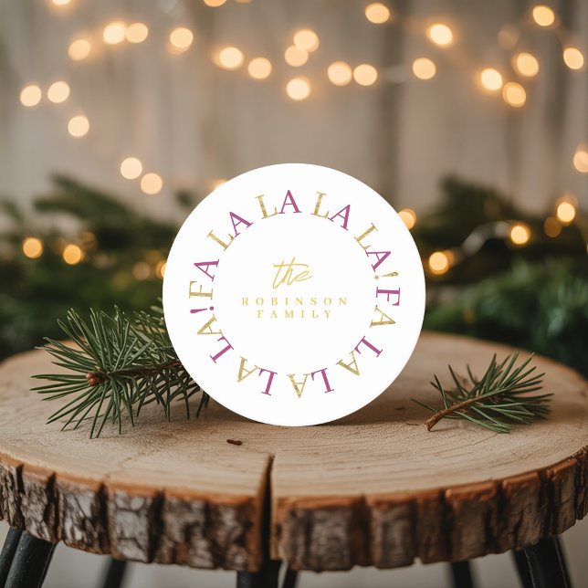 Magenta Gold Christmas Fa La La ID1009 Round Paper Coaster (Creator Uploaded)