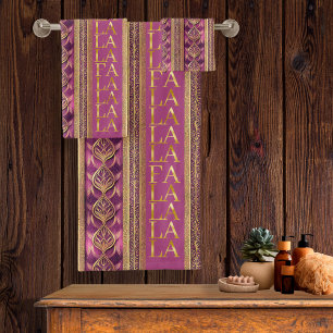 Magenta Gold Christmas Fa La La Pattern#27 ID1009 Bath Towel Set