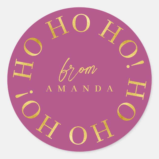 Magenta Gold Christmas Ho Ho Ho ID1009 Classic Round Sticker (Front)