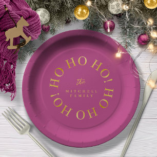 Magenta Gold Christmas Ho Ho Ho ID1009 Paper Plate