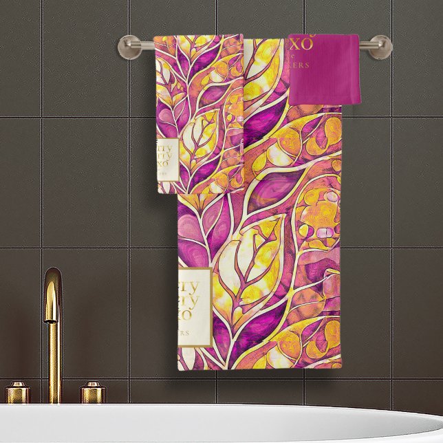 Magenta Gold Christmas Merry Pattern#21 ID1009 Bath Towel Set (Creator Uploaded)