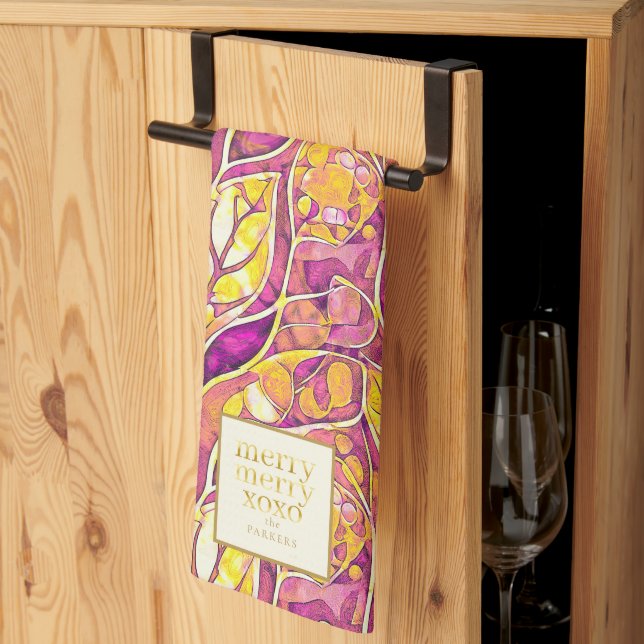 Magenta Gold Christmas Merry Pattern#21 ID1009 Kitchen Towel (Thirds Fold)