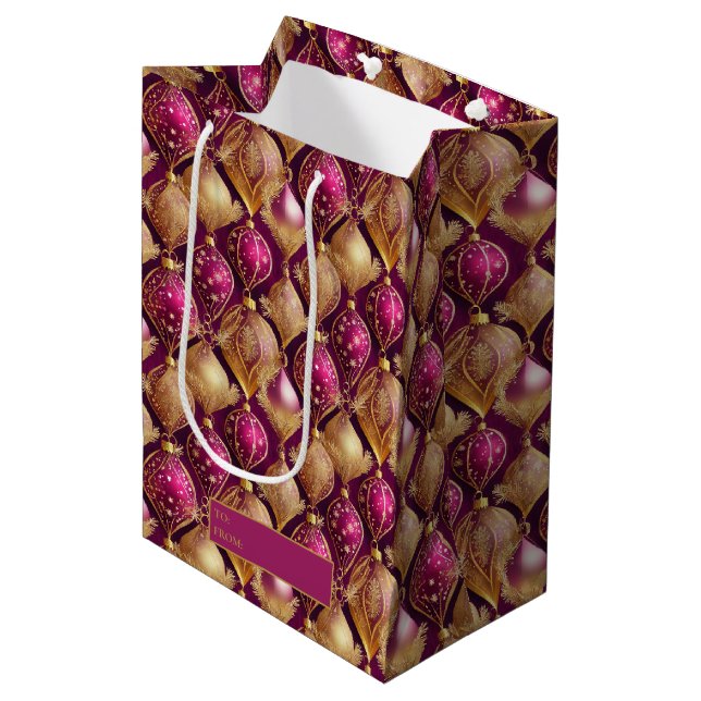 Magenta Gold Christmas Pattern#12 ID1009 Medium Gift Bag (Front Angled)
