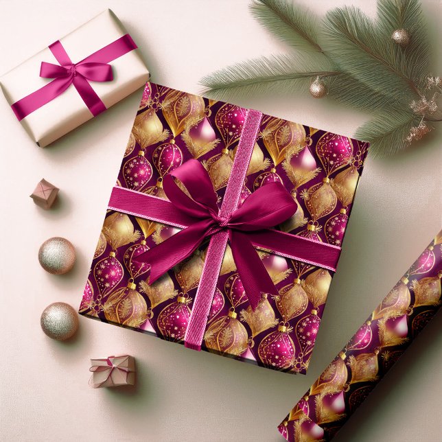 Magenta Gold Christmas Pattern#12 ID1009 Wrapping Paper (Creator Uploaded)