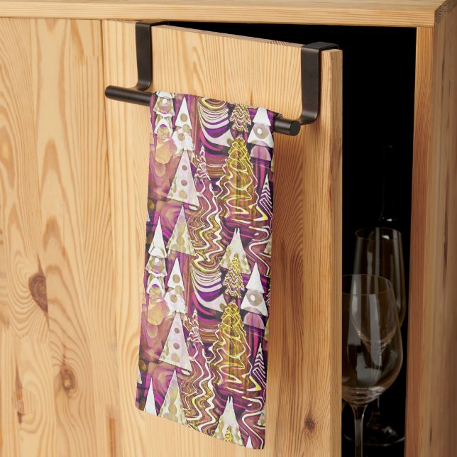Magenta Gold Christmas Pattern#25 ID1009 Kitchen Towel (Thirds Fold)