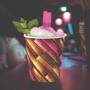 Magenta Gold Christmas Pattern#28 ID1009 Paper Cups