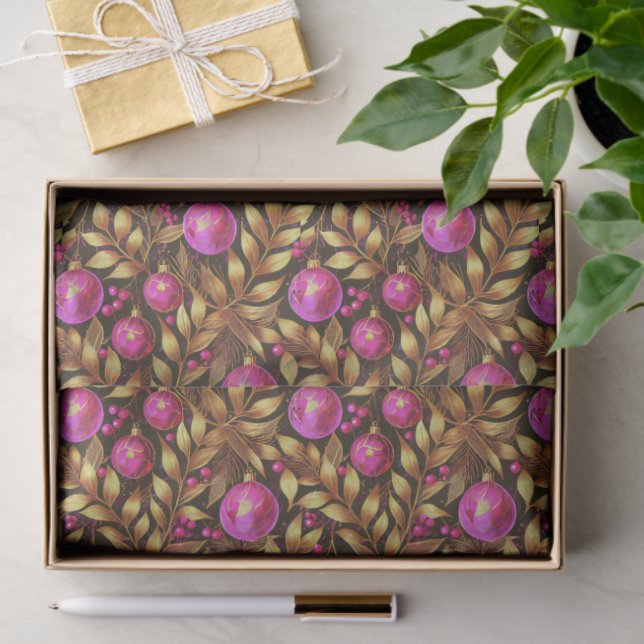 Magenta Gold Christmas Pattern#29 ID1009 Tissue Paper (Gift)