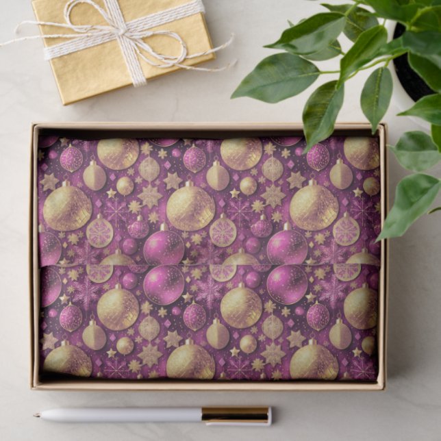 Magenta Gold Christmas Pattern#31 ID1009 Tissue Paper (Gift)