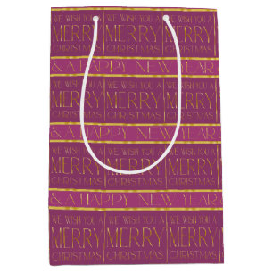 Magenta Gold Christmas Pattern#35b ID1009 Medium Gift Bag