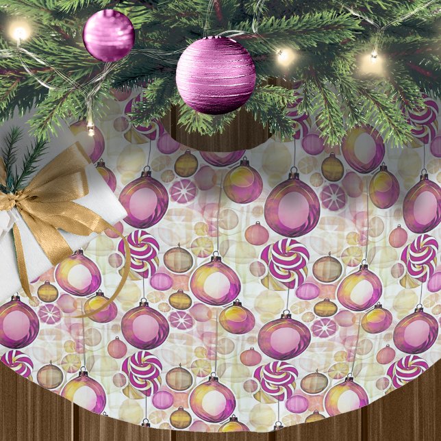 Magenta Gold Christmas Pattern#6 ID1009 Brushed Polyester Tree Skirt (Creator Uploaded)