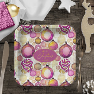 Magenta Gold Christmas Pattern#6 ID1009 Paper Plate