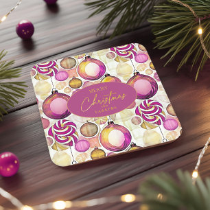 Magenta Gold Christmas Pattern#6 ID1009 Square Paper Coaster
