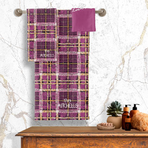 Magenta Gold Christmas Pattern#7 ID1009 Bath Towel Set