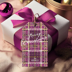 Magenta Gold Christmas Pattern#7 ID1009 Gift Tags