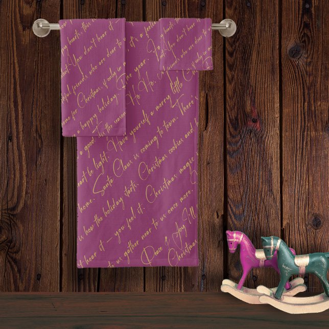 Magenta Gold Christmas Typography Pattern36 ID1009 Bath Towel Set (Creator Uploaded)