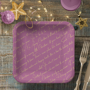 Magenta Gold Christmas Typography Pattern36 ID1009 Paper Plate