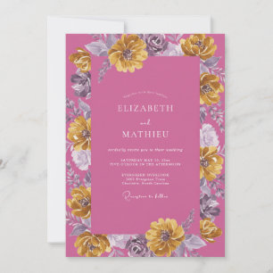 Magenta Gold Dahlia Wedding Invitation