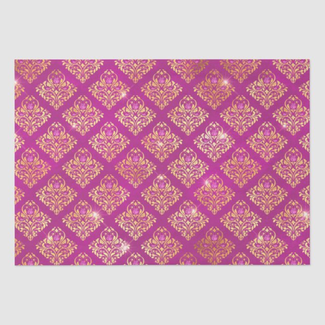 Magenta & Gold Damask Sparkle Pattern Tissue Paper (Front)