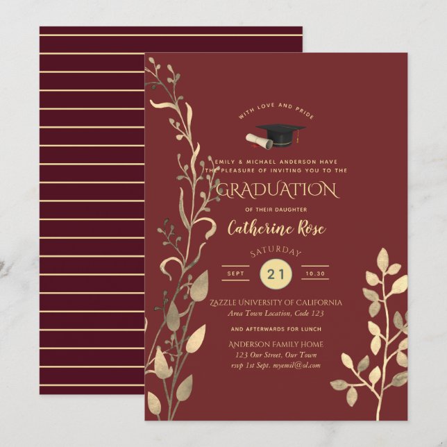 Magenta Gold GRADUATION Ceremony Party Invitation (Front/Back)