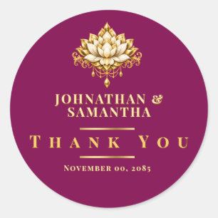 Magenta Gold Lotus Flower Indian Thank You Classic Round Sticker