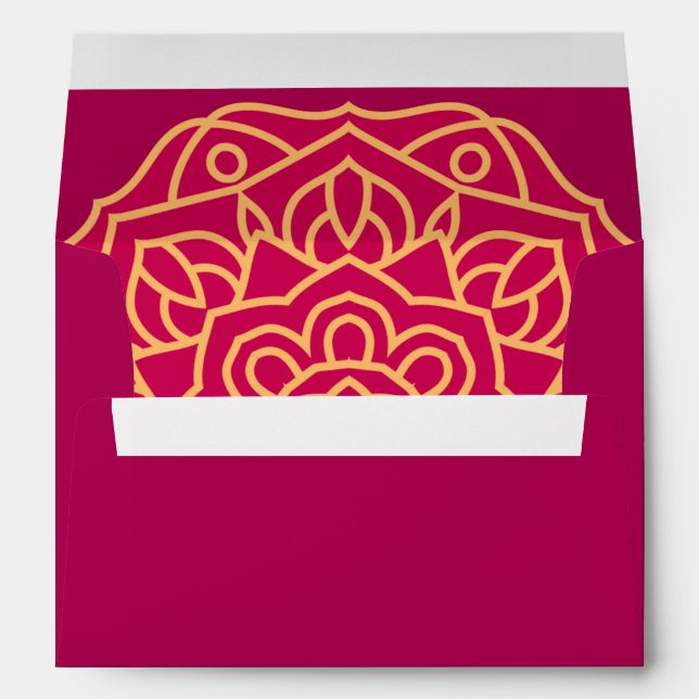Magenta Gold Mandala Mariage indien Enveloppe (Dos (Bas))