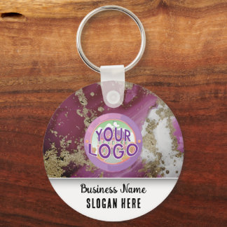 Magenta Gold Marble Branding Elegant Business Logo Keychain
