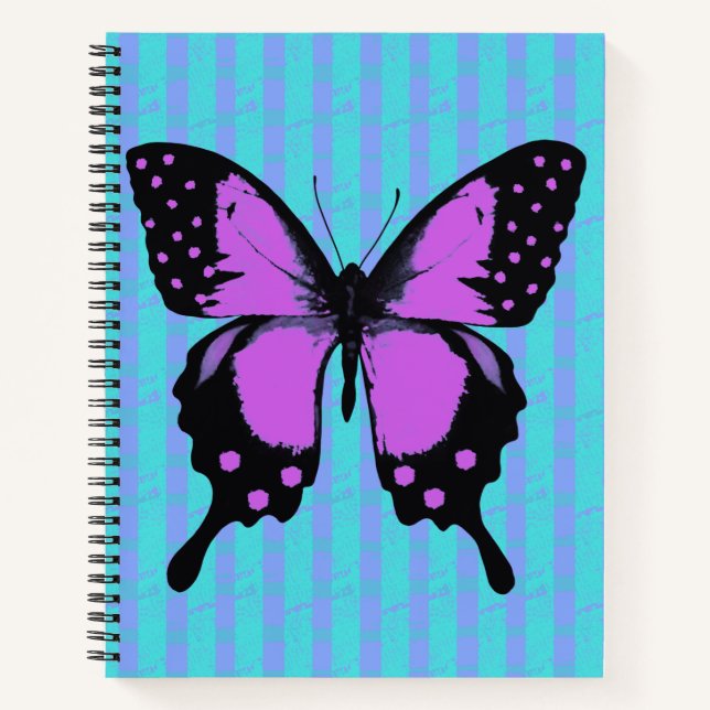 Magenta Grunge Butterfly Spiral Notebook (Front)