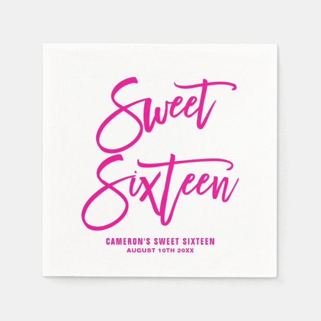 Magenta Hand Lettered Baby Shower Paper Napkins I (Front)