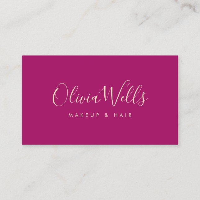 Magenta Handwritten Script Social Media Icons Business Card (Front)