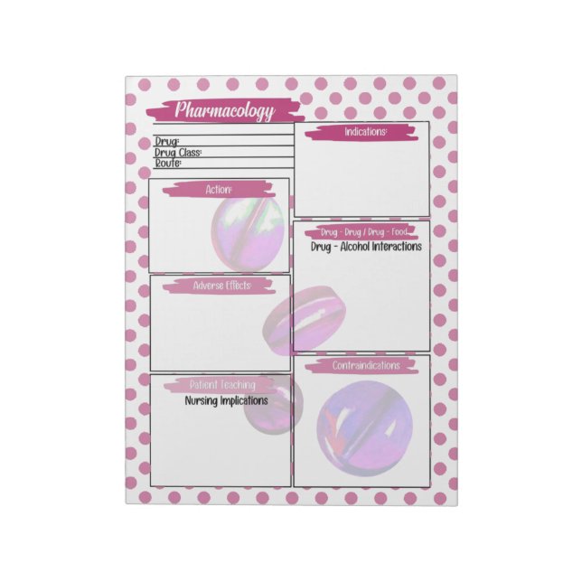  Magenta Healthcare Student Pharmacology Template Notepad (Rotated)