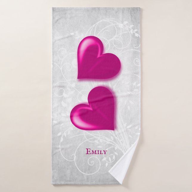 Magenta Hearts Ensemble de serviettes de bain pers (Serviette de bain)