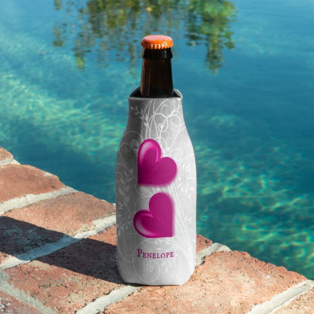 Magenta Hearts Personalized Bottle Cooler (In Situ Pool)