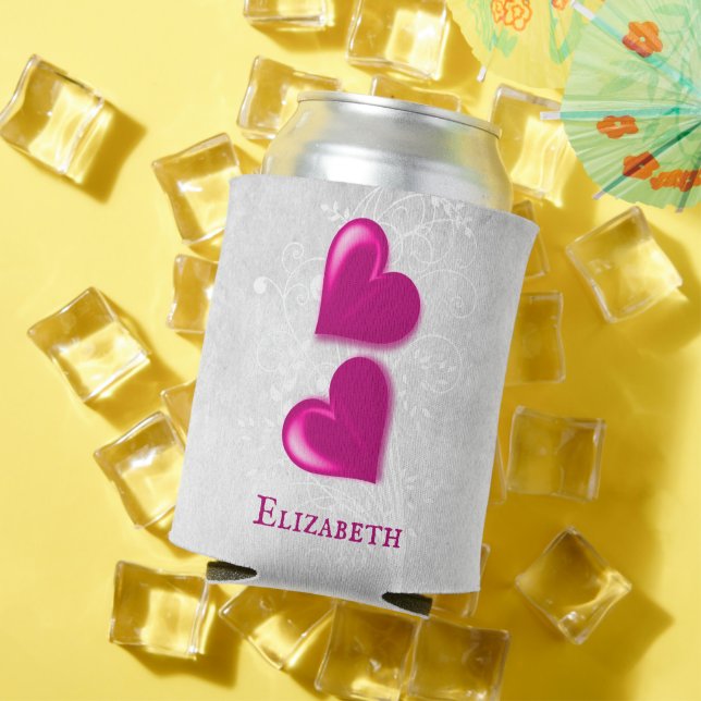Magenta Hearts Personalized Can Cooler (In Situ Summer)