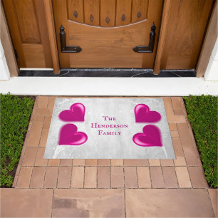 Magenta Hearts Personalized Doormat