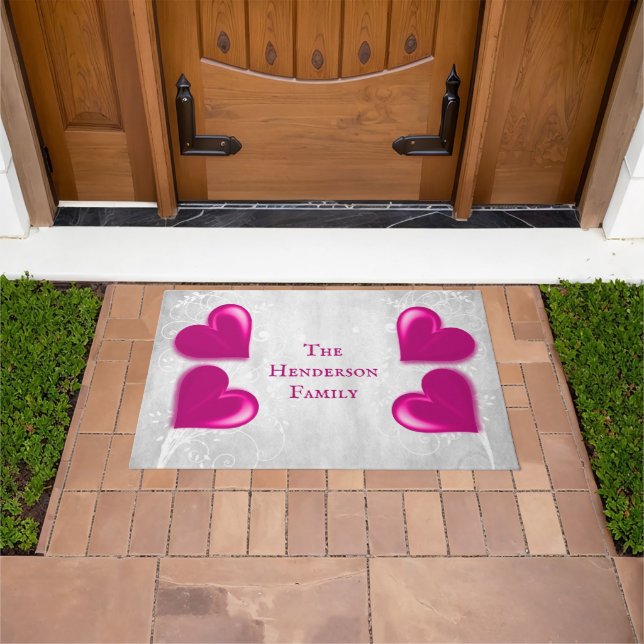 Magenta Hearts Personalized Doormat (Outdoor)