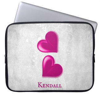 Magenta Hearts Personalized Laptop Sleeve