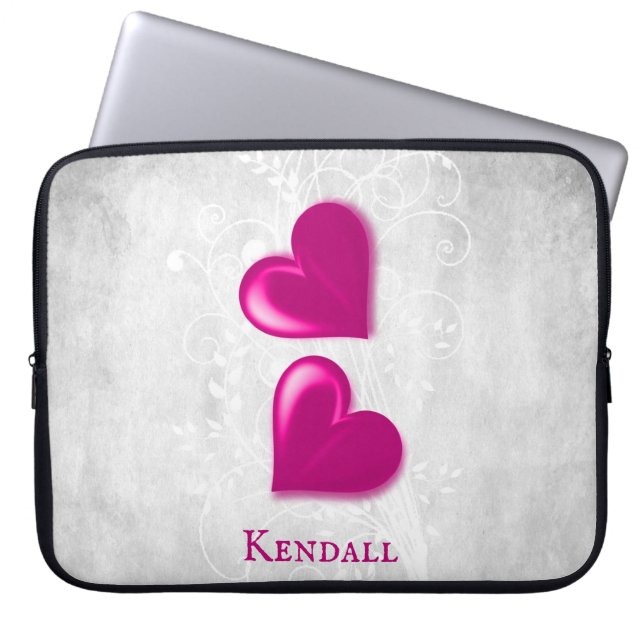 Magenta Hearts Personalized Laptop Sleeve (Front)