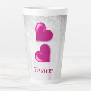 Magenta Hearts Personalized Latte Mug