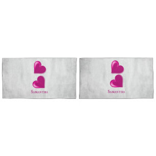 Magenta Hearts Personalized Pillow Case