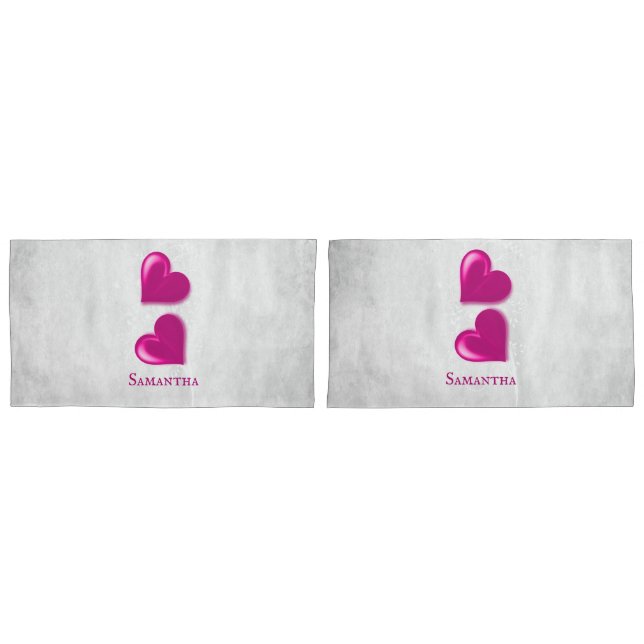 Magenta Hearts Personalized Pillow Case (Front-Set)