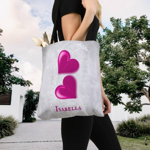 Magenta Hearts Personalized Tote Bag