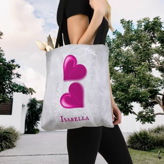 Magenta Hearts Sac fourre-tout personnalisé (Magenta Hearts Personalized Tote Bag)